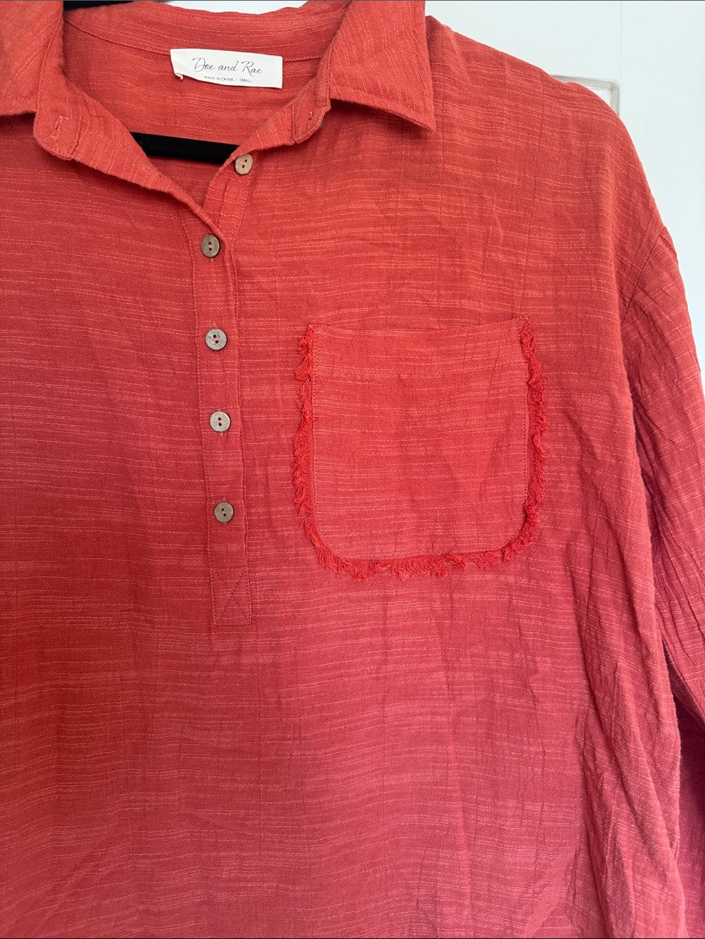 Doe & Rae Rustic Orange Red Button-Front Gauze Shirt - Picture 3 of 4